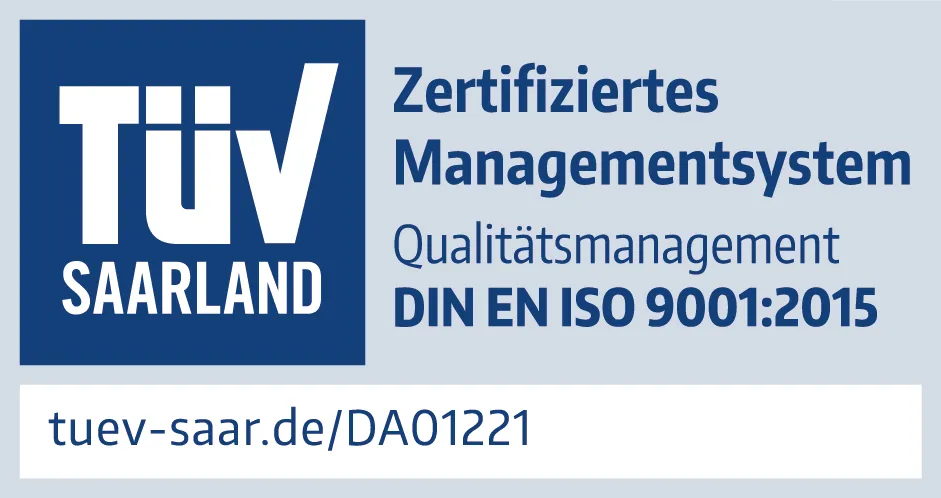 ISO-9001-Zertifikat von TVR, ausgestellt vom TÜV Saarland